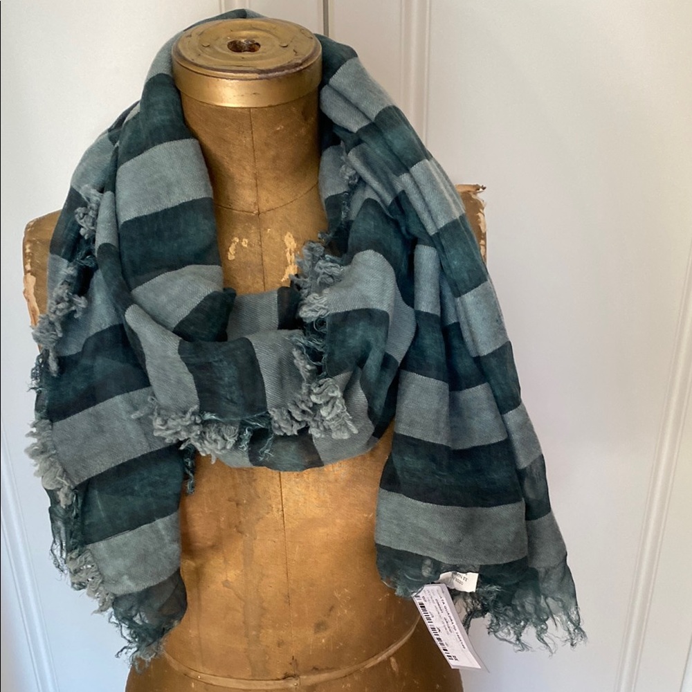 Chic Striped Scarf in Teal colour. . Made in Italy.
